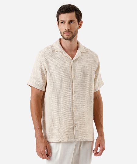 camisa masculina de algodão texturizada off white P