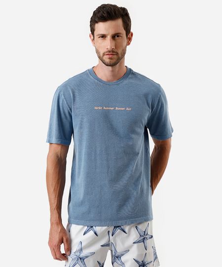 camiseta masculina de algodão estampada estonada azul G camiseta masculina de algodão estampada estonada azul G
