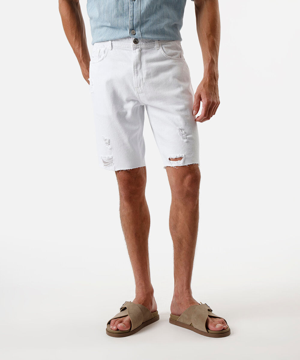 Vista 2 bermuda slim de sarja destroyed branca C&A Branco C&A Branco