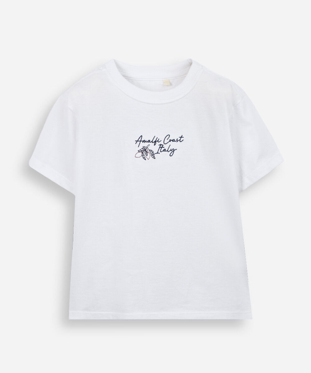camiseta infantil de algodão estampada off white