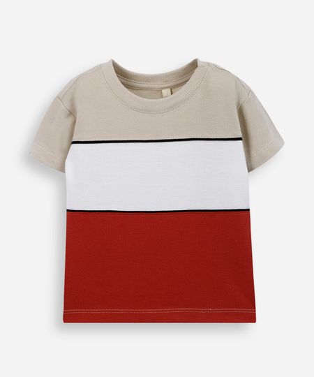 camiseta infantil de algodão mangas curtas listrada vermelha 1