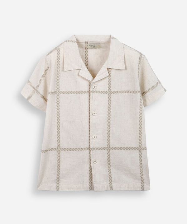 camisa infantil com linho bordada bege 4