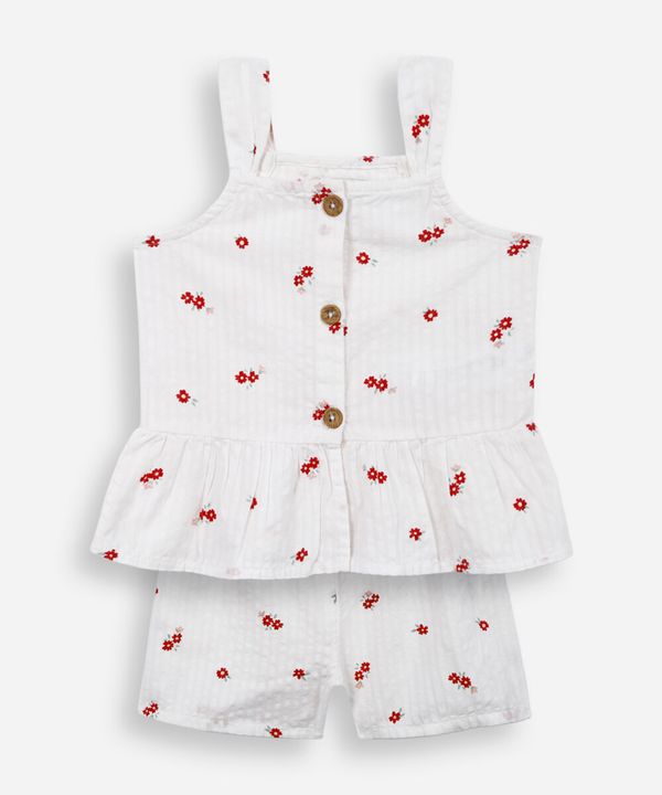 conjunto curto infantil de algodão floral colorido 4