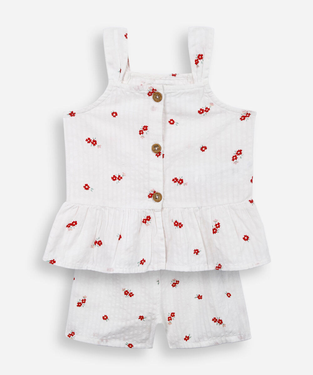 conjunto curto infantil de algodão floral colorido