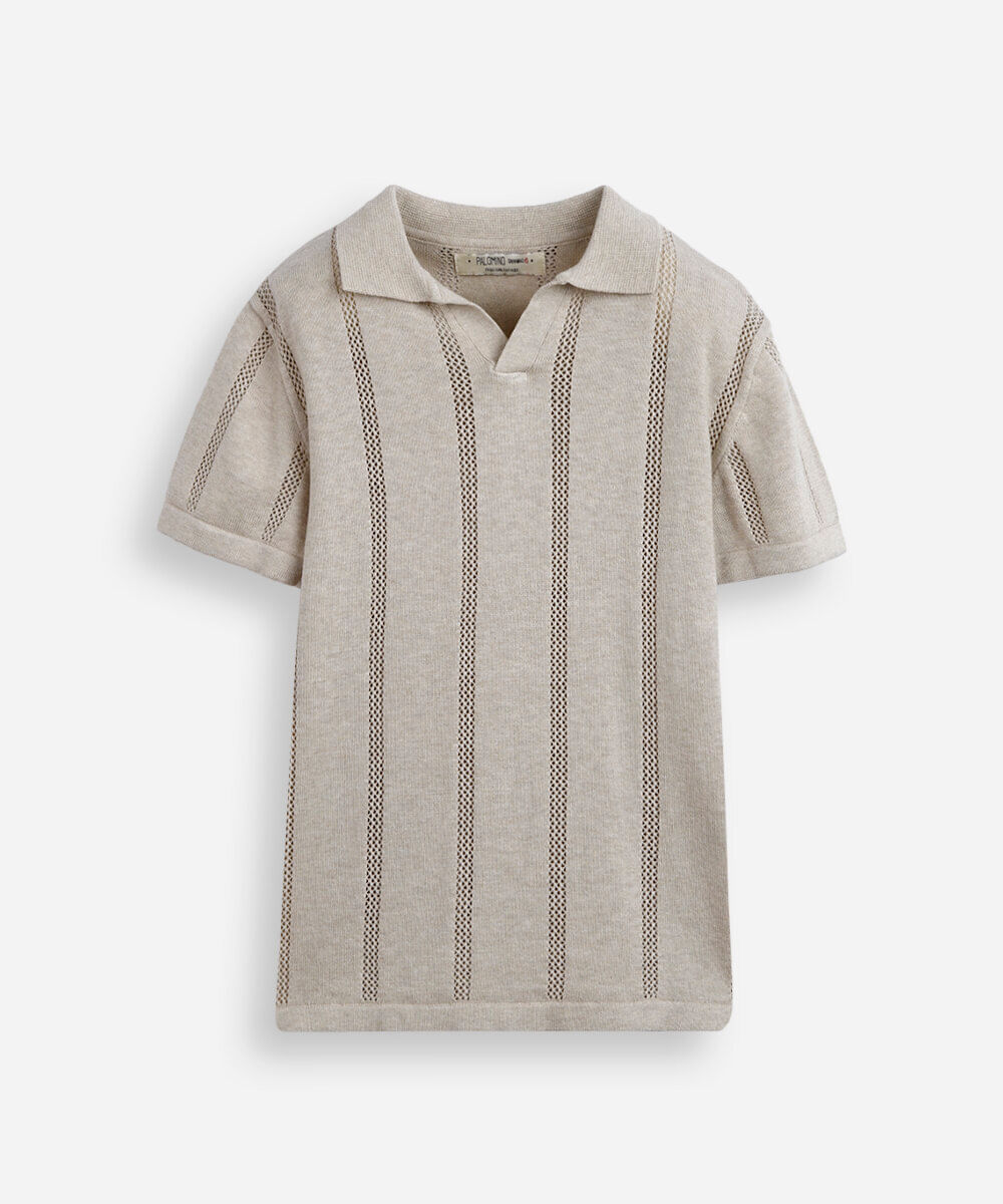 polo infantil de tricot texturizada bege