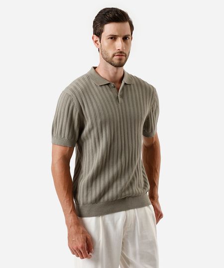 polo masculina de tricot canelada cinza P