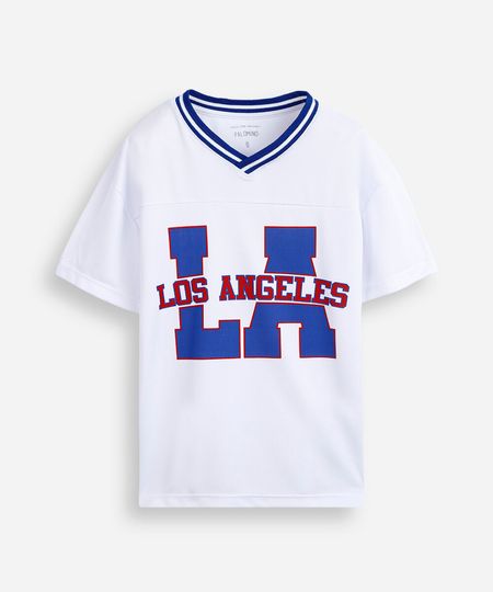 camiseta infantil esportiva gola v los angeles off white 8 camiseta infantil esportiva gola v los angeles off white 8
