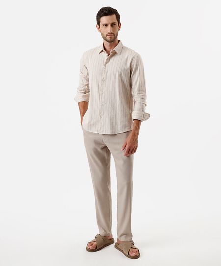 calça slim chino masculina com linho bege 40 calça slim chino masculina com linho bege 40