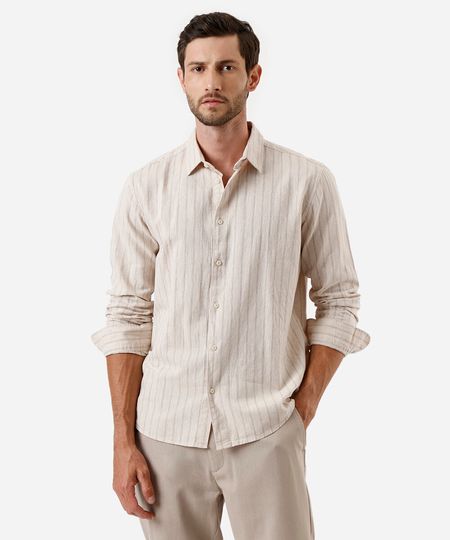 camisa masculina com linho listrada bege P