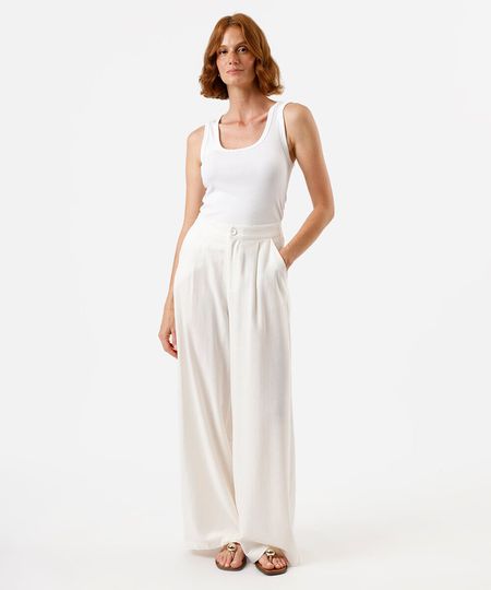 calça wide leg feminina com linho off white 36