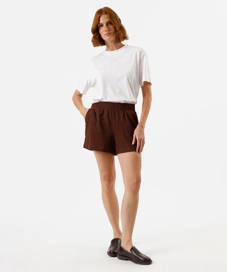 short curto cós com elástico texturizado marrom P short curto cós com elástico texturizado marrom P