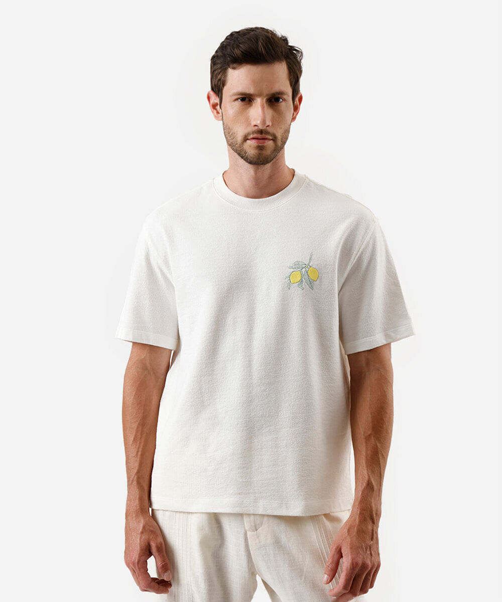 camiseta masculina de algodão bordada off white