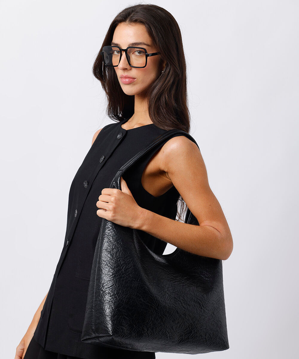 bolsa maxi hobo texturizada mindset preta