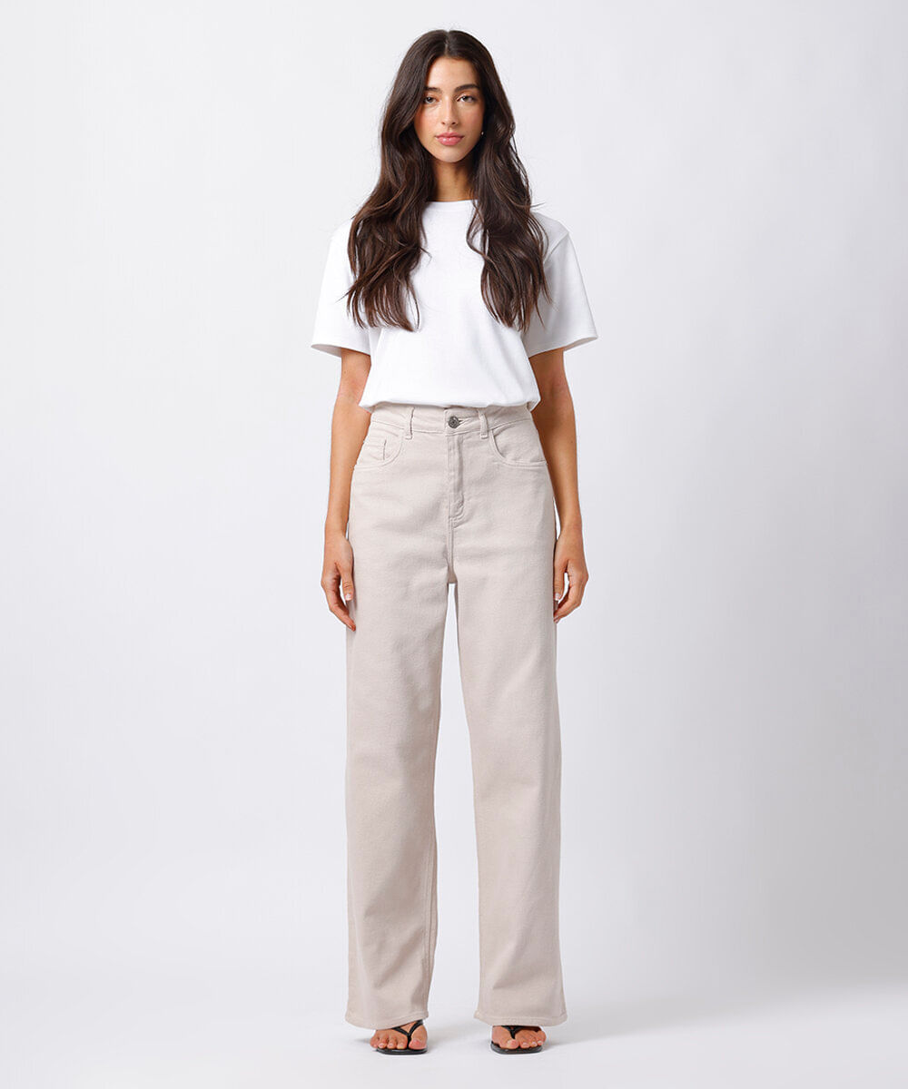 calça reta new york feminina de sarja mindset bege