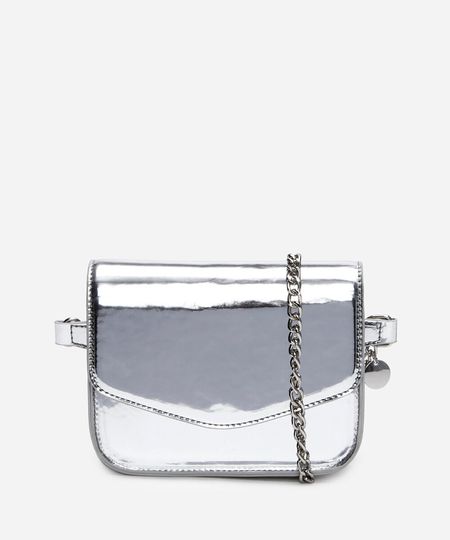 pochete alça de corrente metalizada prateada UNICO pochete alça de corrente metalizada prateada UNICO