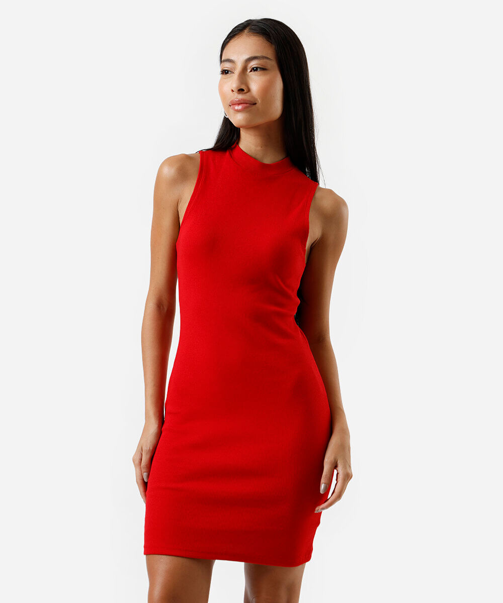 vestido curto feminino de algodão canelado vermelho