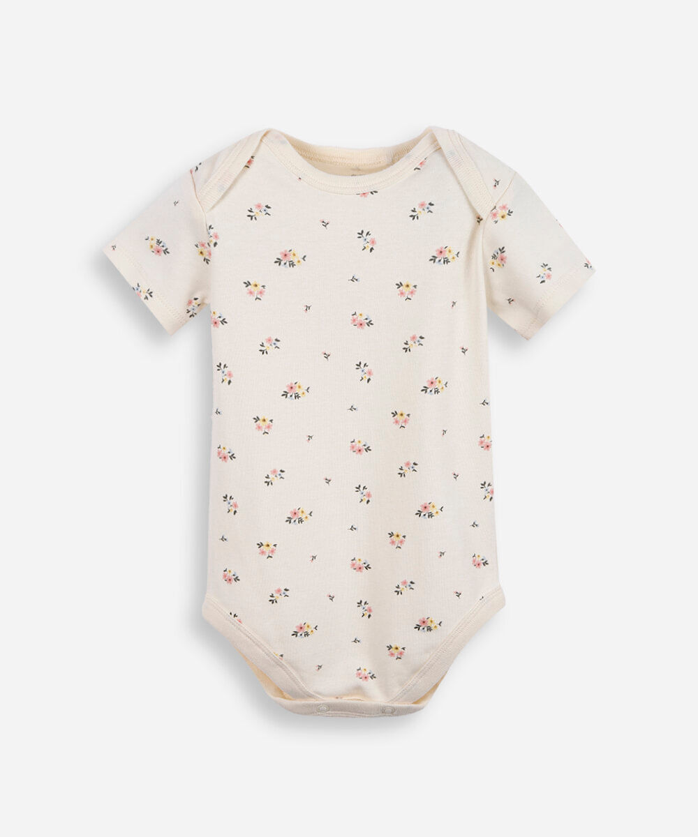 Vista 2 body infantil de algodão floral C&A Bege C&A Bege