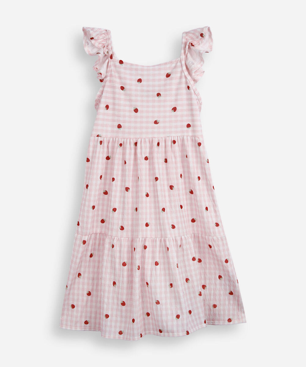 vestido infantil com recorte xadrez colorido