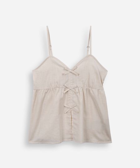 bata juvenil de algodão alça fina com laços bege 10 bata juvenil de algodão alça fina com laços bege 10