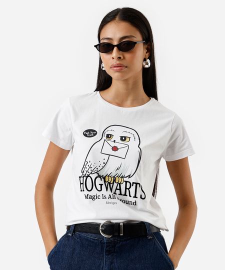 camiseta feminina de algodão harry potter off white PP