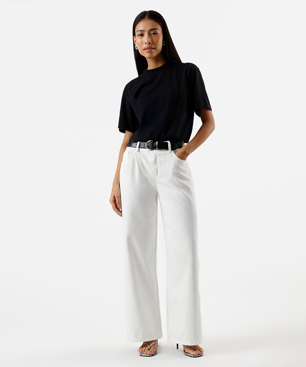 calça boyfriend feminina de sarja off white