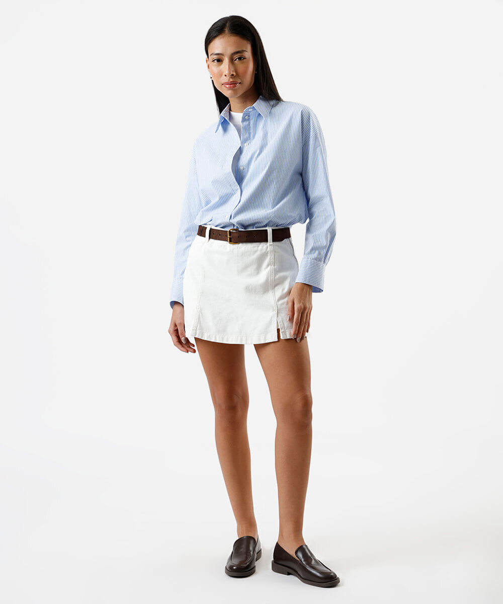 Vista 2 short saia feminino de sarja com fendas C&A OFF White C&A OFF White