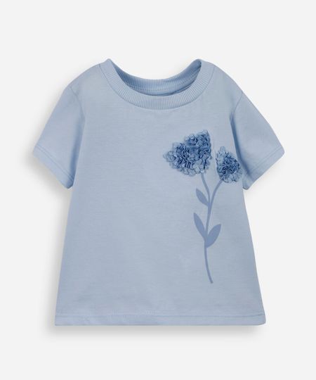 blusa infantil de algodão floral texturizada azul 2 blusa infantil de algodão floral texturizada azul 2