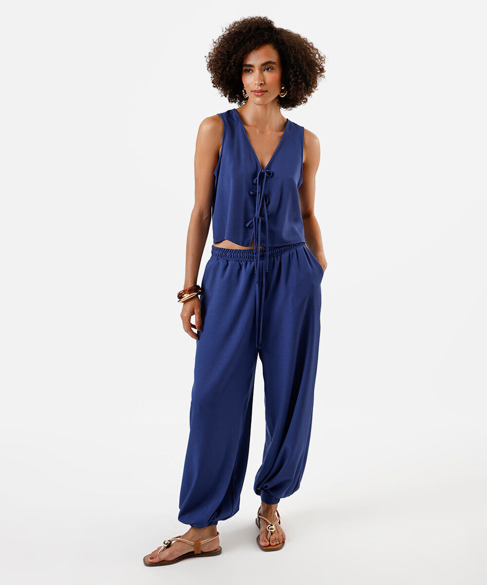 calça aladim feminina cós elástico azul