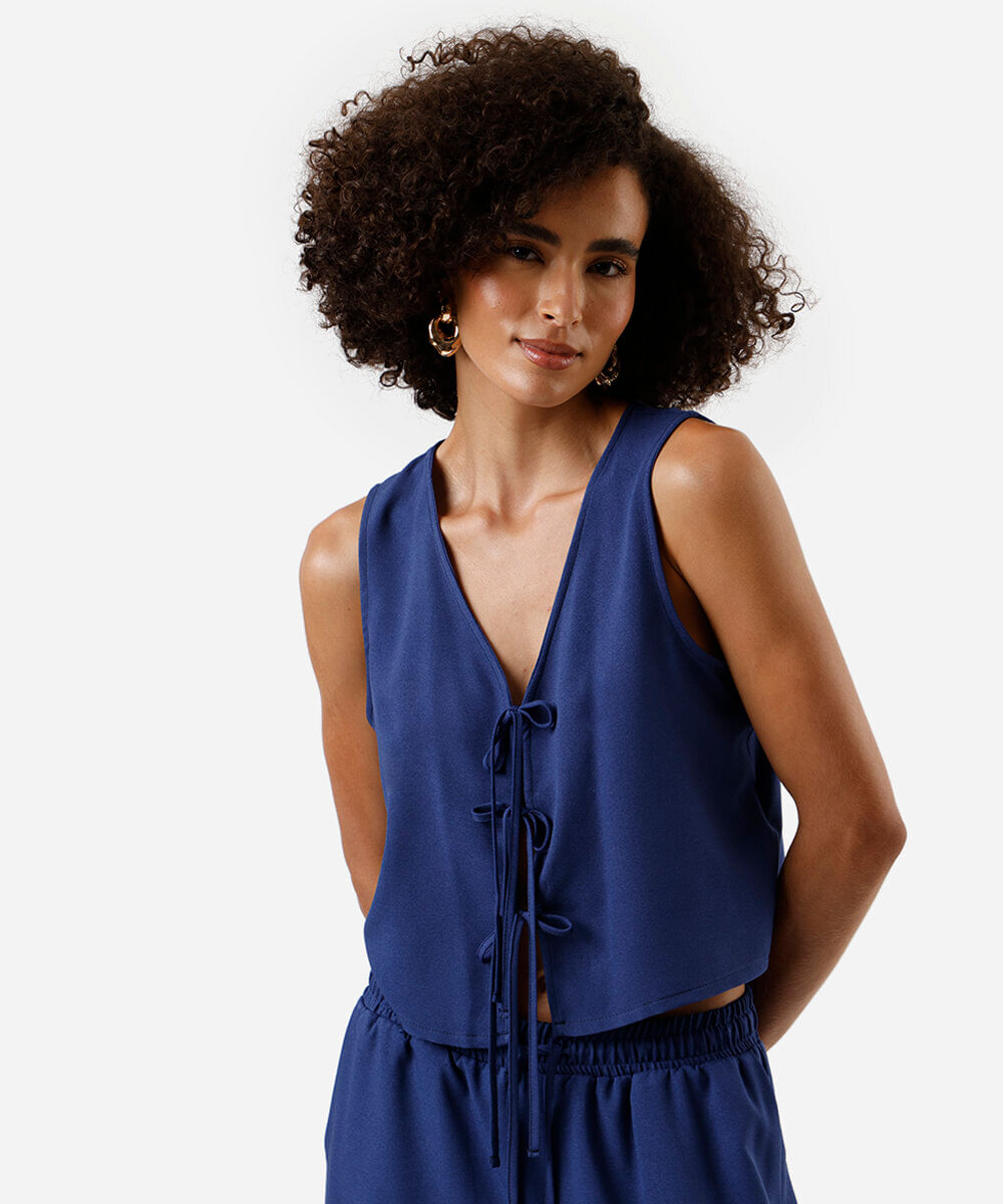 blusa feminina com amarração azul
