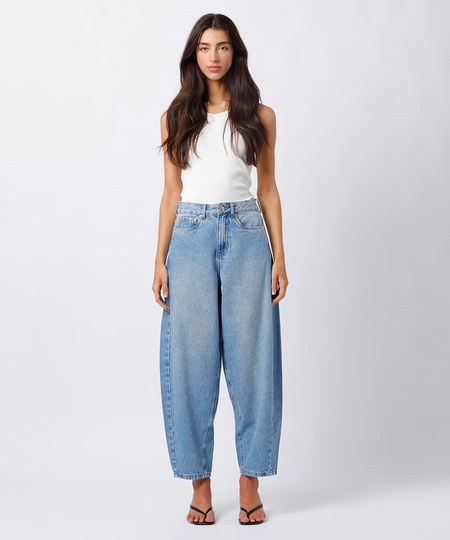 calça balloon feminina jeans mindset azul 38