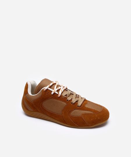 tênis casual com recortes e cadarço duplo ace marrom 37 tênis casual com recortes e cadarço duplo ace marrom 37