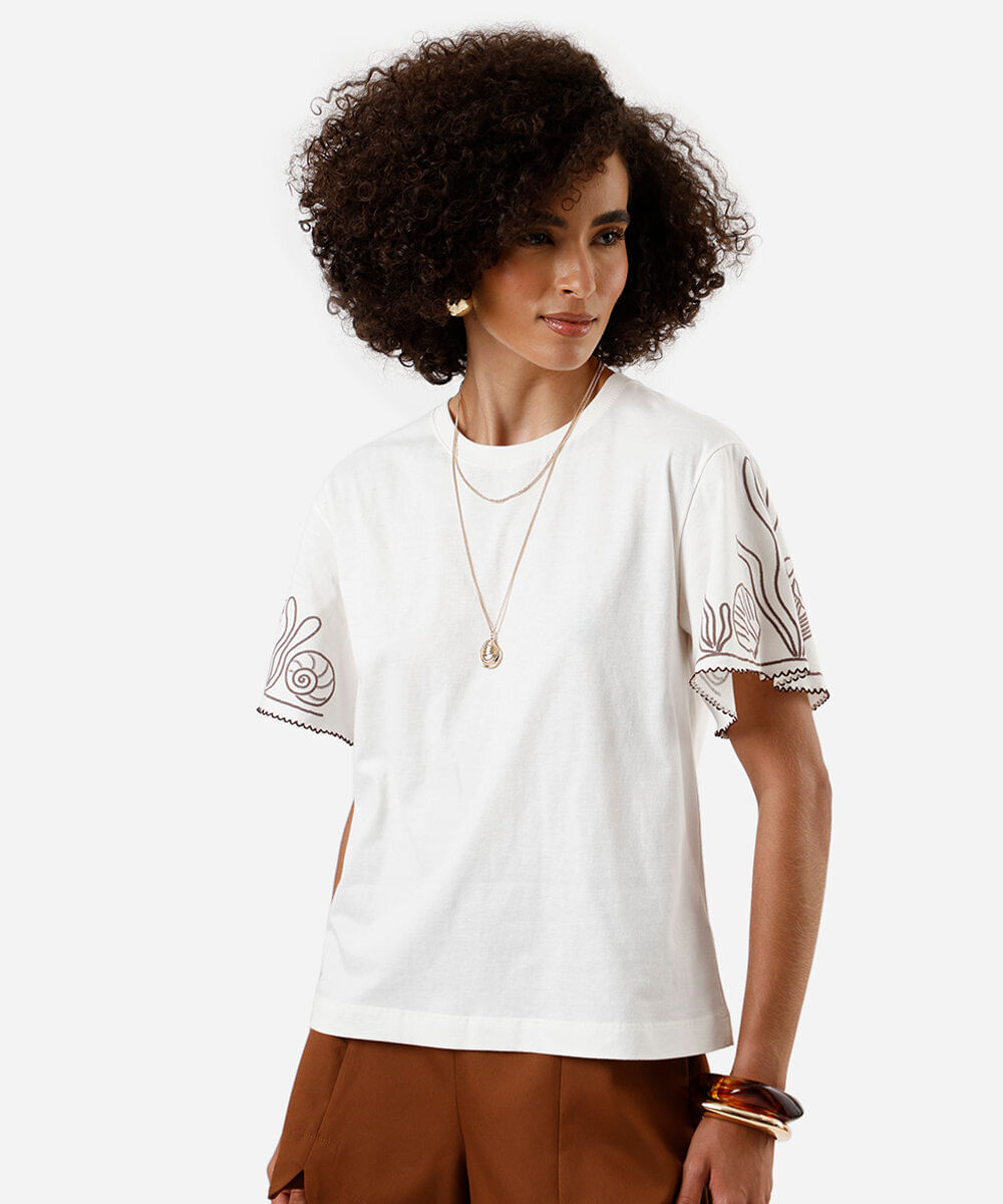 blusa feminina de algodão estampada off white