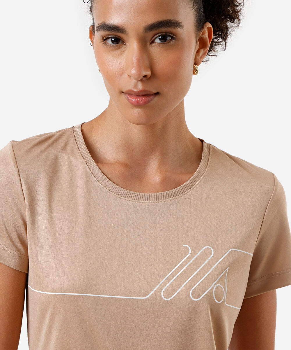 camiseta feminina manga curta esportiva ace bege