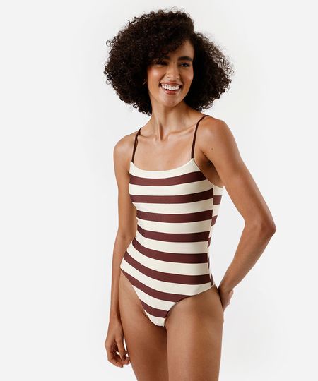 maiô alça fina feminino listrado marrom P maiô alça fina feminino listrado marrom P