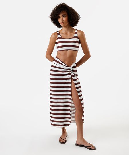 saia saída de praia feminina listrada marrom P saia saída de praia feminina listrada marrom P