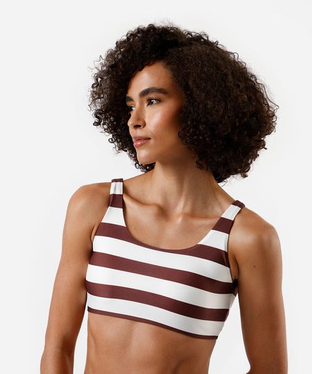 biquíni top faixa feminino listrado marrom G biquíni top faixa feminino listrado marrom G