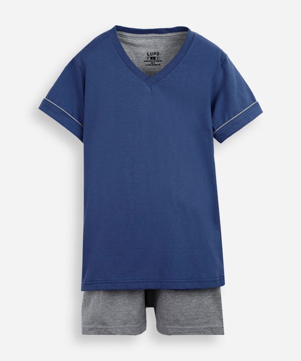 pijama curto infantil de algodão gola v lupo azul 4
