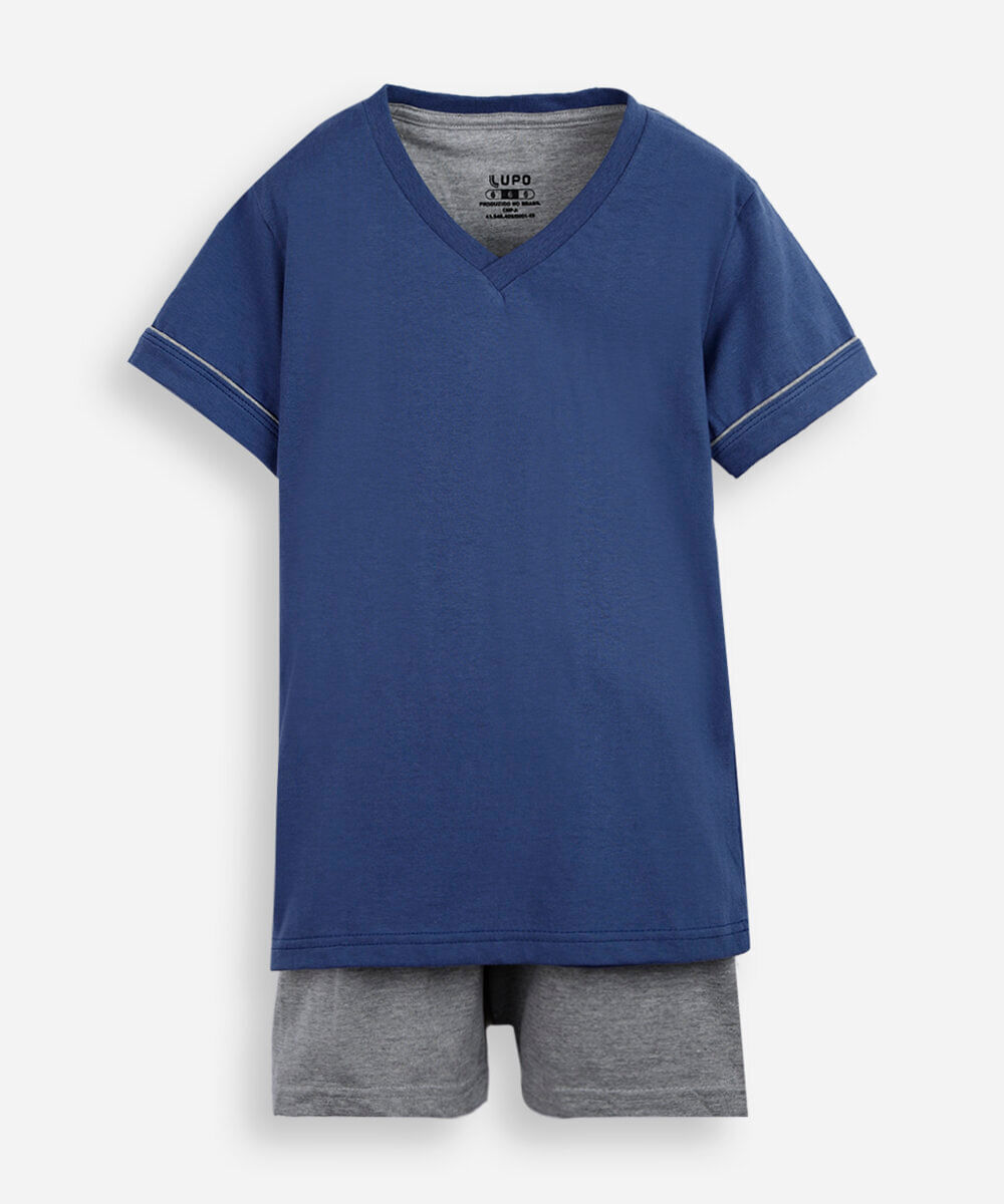pijama curto infantil de algodão gola v lupo azul