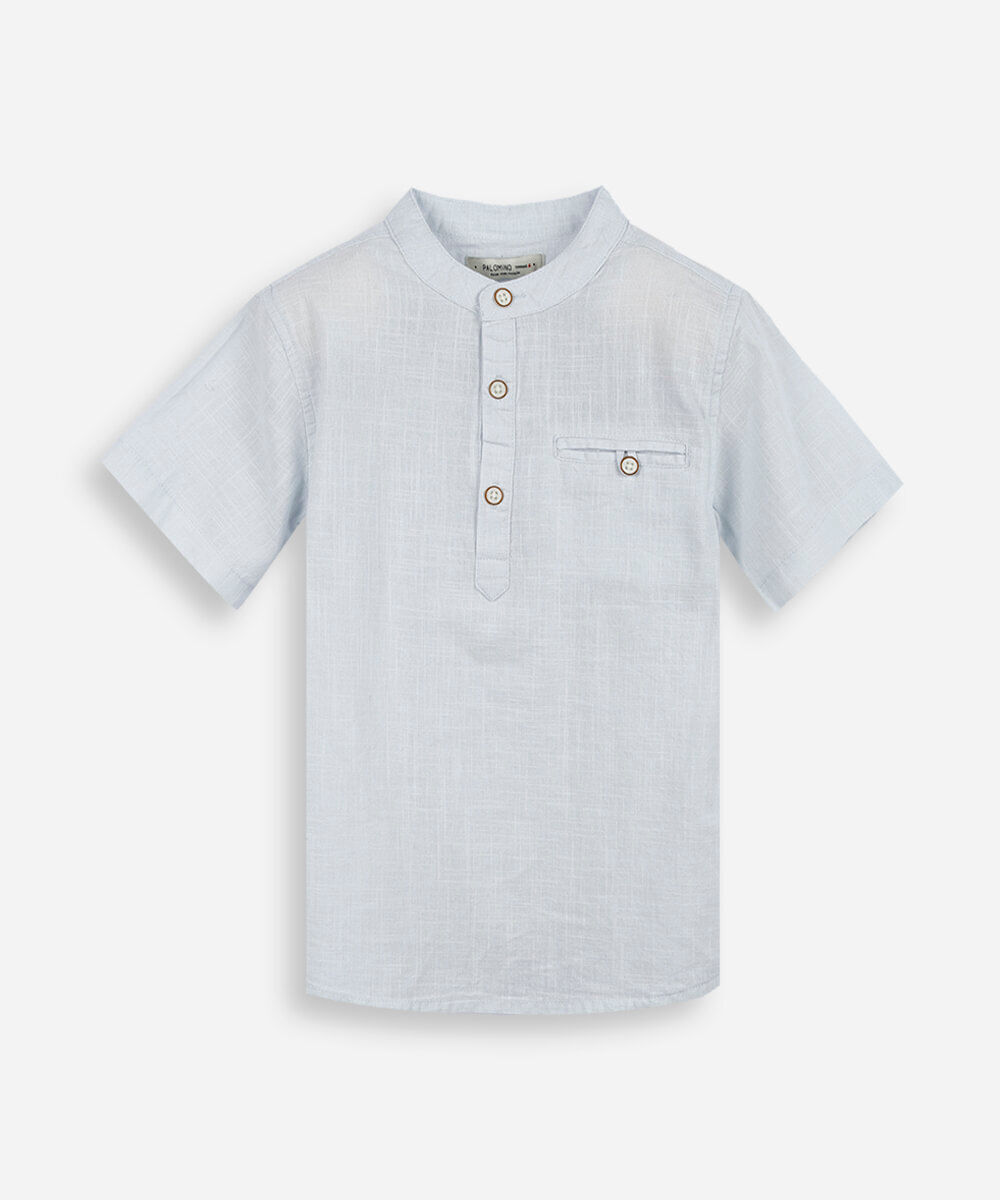 camisa infantil de algodão gola padre azul