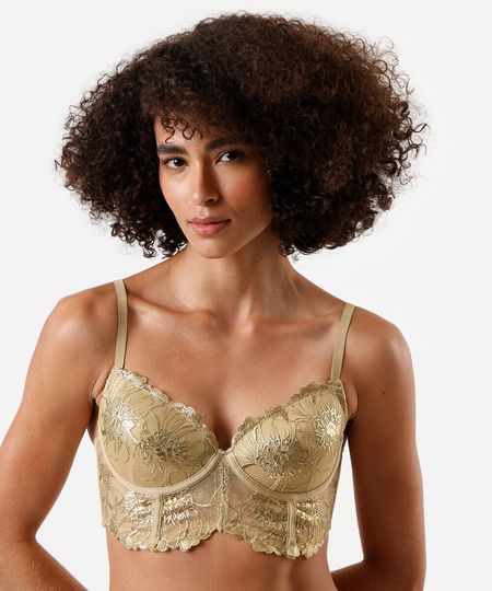 sutiã meia taça alongado com renda  dourado 40