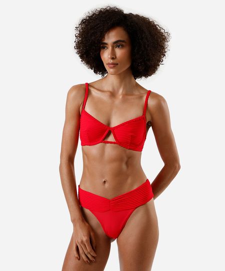 biquíni calcinha tanga feminino texturizado e franzido vermelho G