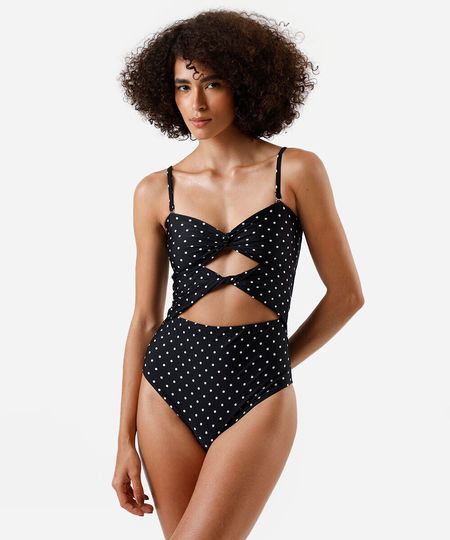 maiô feminino com recorte poá preto P