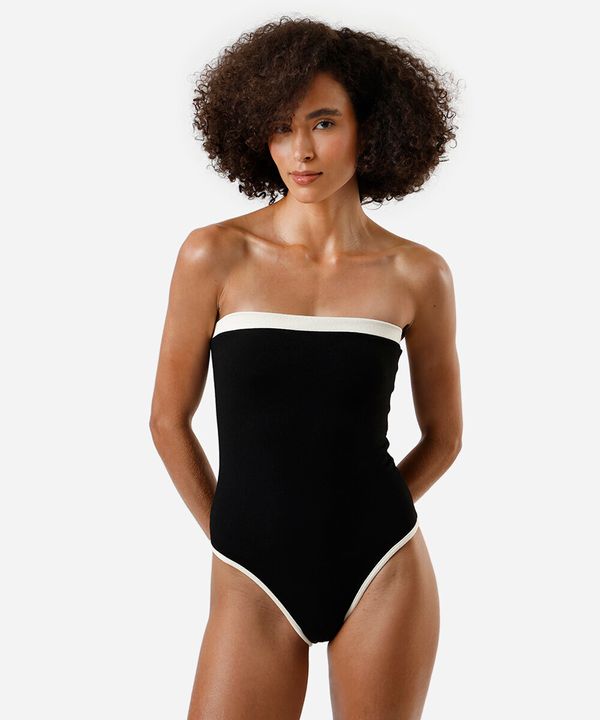 maiô sem alça feminino bicolor preto GG