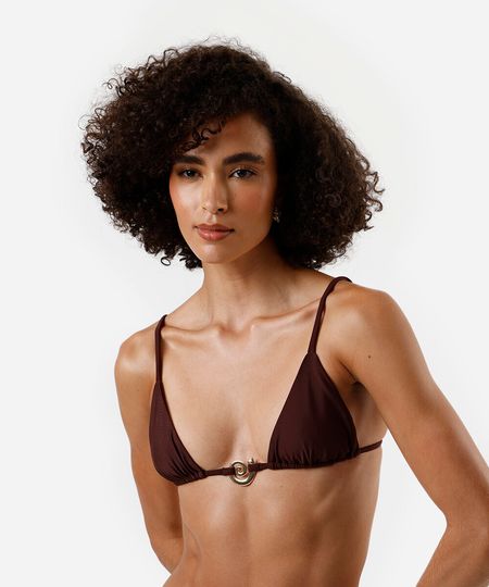 biquíni top cortininha feminino com fivela marrom M biquíni top cortininha feminino com fivela marrom M