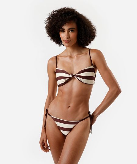 biquíni calcinha tanga com amarração listrada marrom G biquíni calcinha tanga com amarração listrada marrom G
