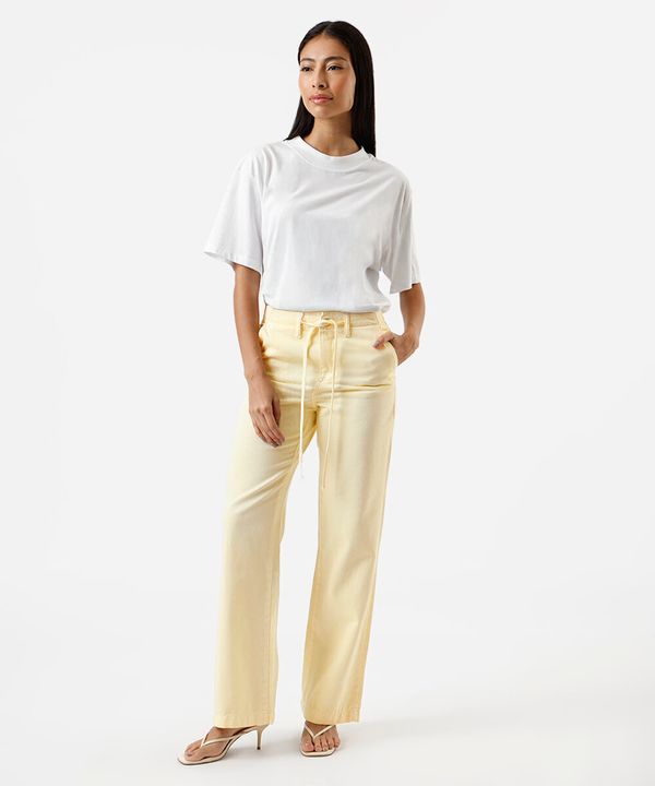 calça wide leg feminina de sarja com cordão sawary amarela 36