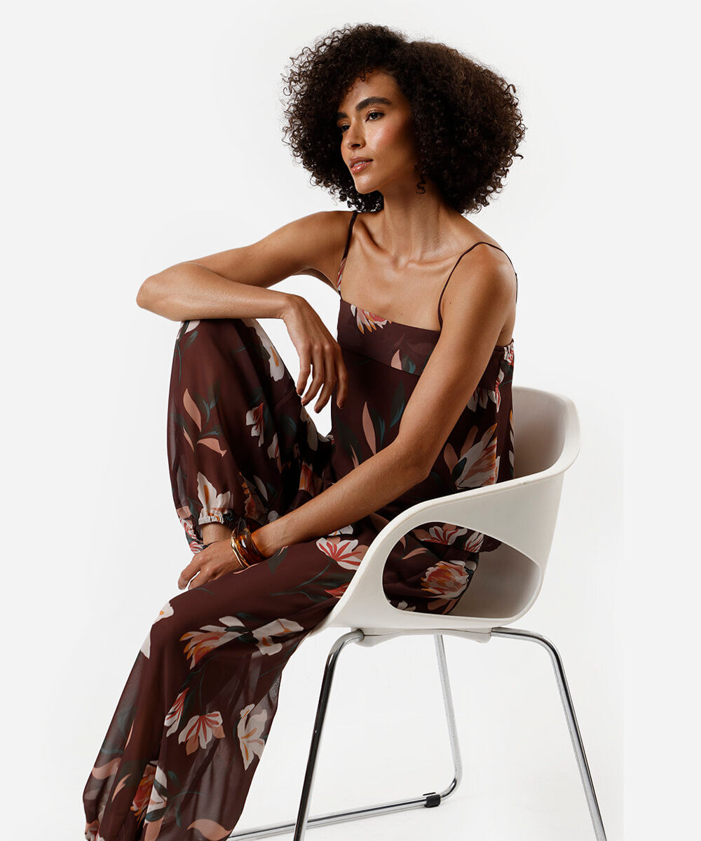 Vista 2 blusa alça fina feminina floral C&A Marrom C&A Marrom