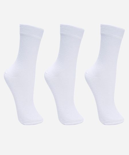 kit de 3 meias cano alto branco 34-39 kit de 3 meias cano alto branco 34-39