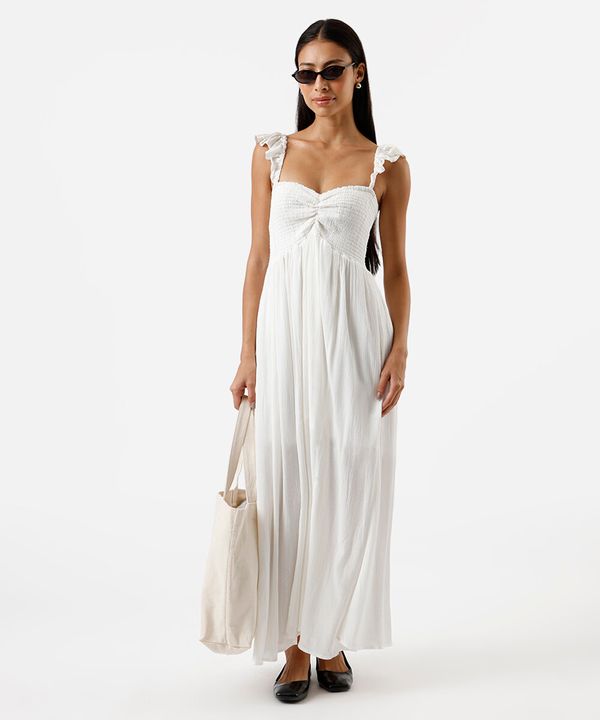 vestido longo feminino de viscose com lurex off white P