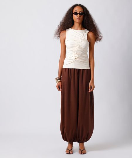 calça aladim feminina com linho mindset marrom PP